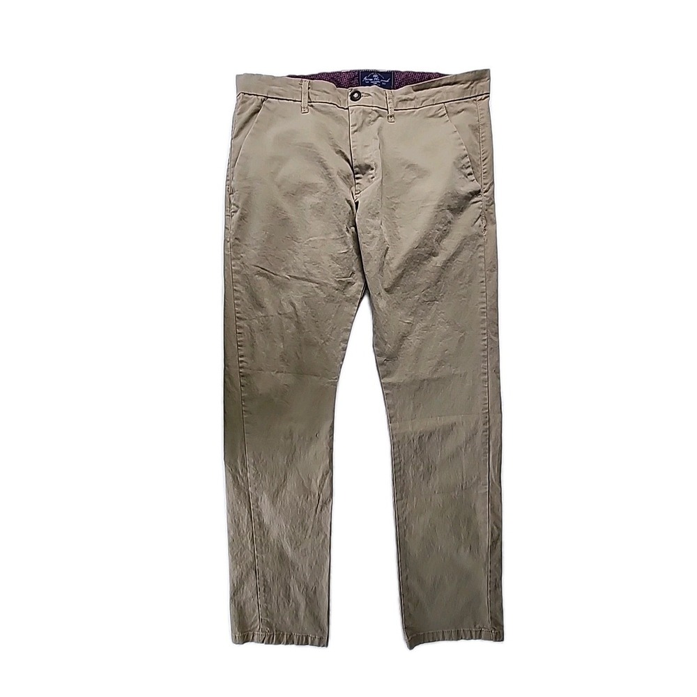 Across The Pond Men's 34x30* Chino Pants Stretch Comfort London Slim Fit Tan EUC